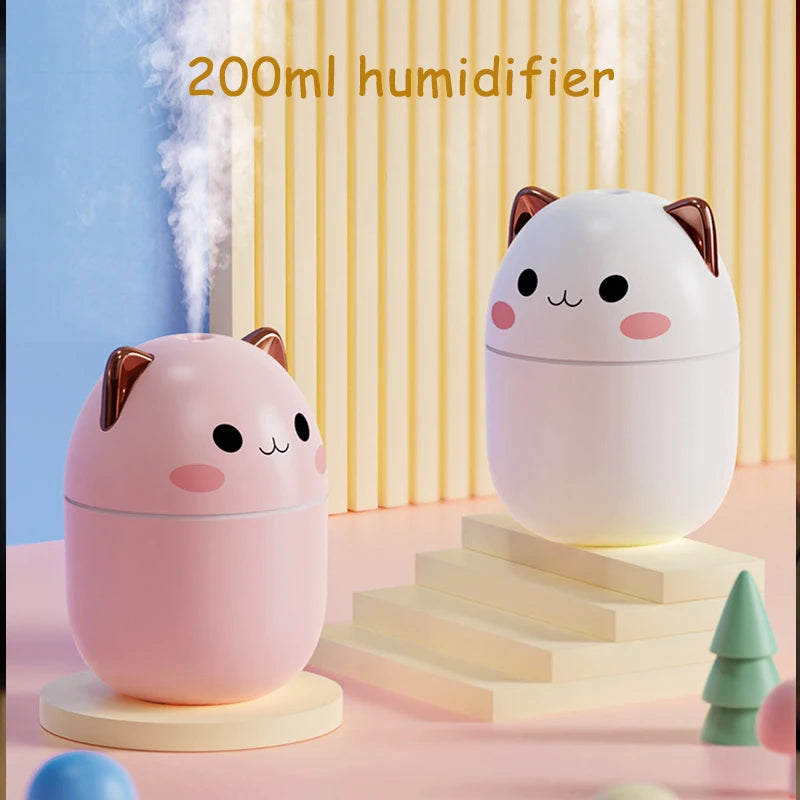 Portable 200ml Air Humidifier Cute Kawaii Aroma Diffuser With Night Light Cool Mist For Bedroom Home Car Purifier Humificador